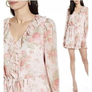 Rachel Parcell $129 Women’s Pink Floral Boho Ruffle Long Sleeve Romper Sz XS